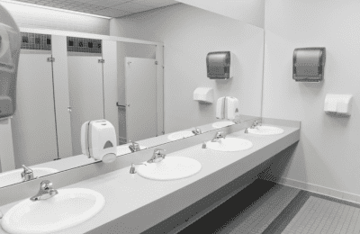 Commercial bathroom sink and mirror